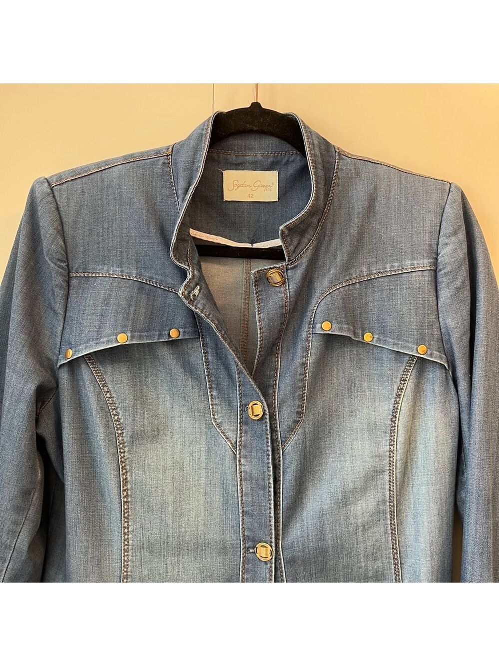 Vintage 1970s Denim Maxi Shirt Dress Western Rodeo Ankle Length Sheath ~Size M/L - Picture 7 of 16